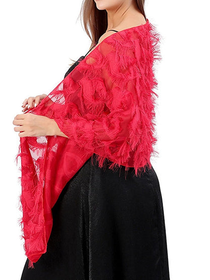Shawls & Wraps Party Wedding Cocktail Party Black Silver White Scarf Pure Color for Women
