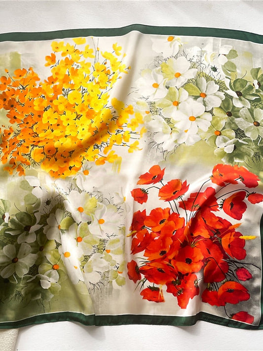 Flower Scarf Women Neck Hair Band Foulard Square Small Headband Fashion Print Neckerchief Scarves Bandana 70*70cm for Women