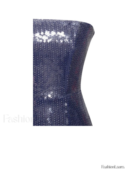 Ramona Navy Sequin Strapless Graceful High Slit Maxi Dress