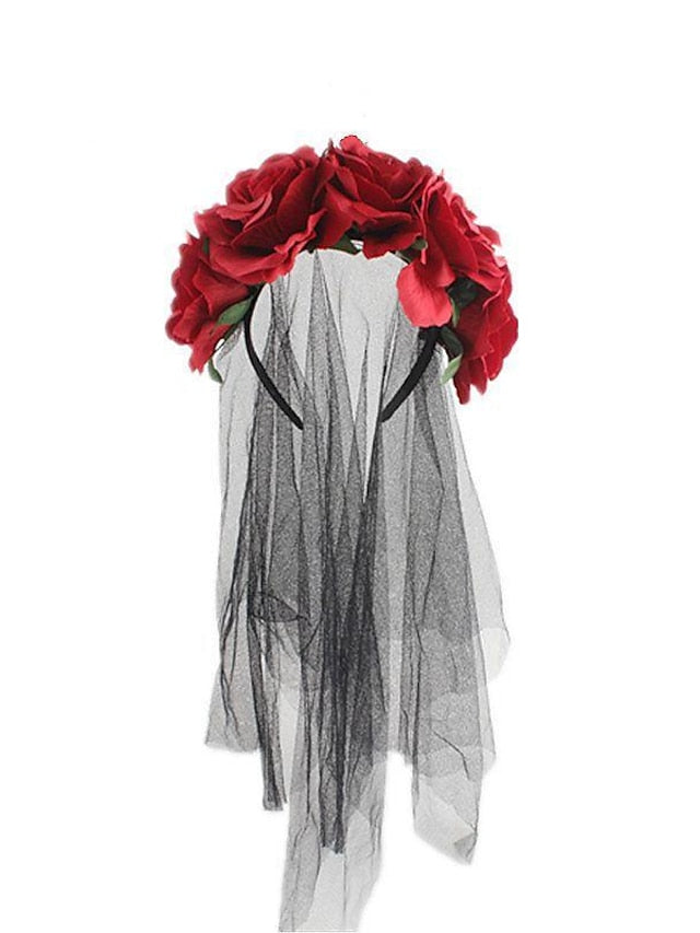 christmas party hair accessories headband simulation rose flower black mesh carnival headband for Women