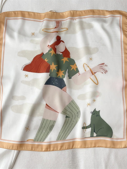 55*55cm Silk Small Square Scarf Women Exquisite Neck Tie Print Spring Summer Hair Accessory Bandana Headkerchief Shawl Wrap for Women