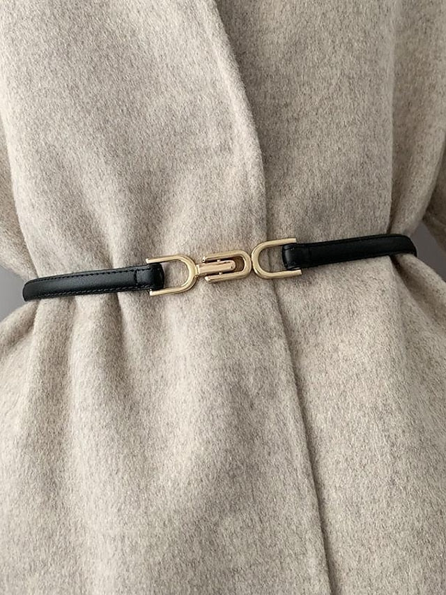 belt female pair buckle adjustable thin belt decoration simple waist mirror belt female pu imitation leather free punch girdle for Women