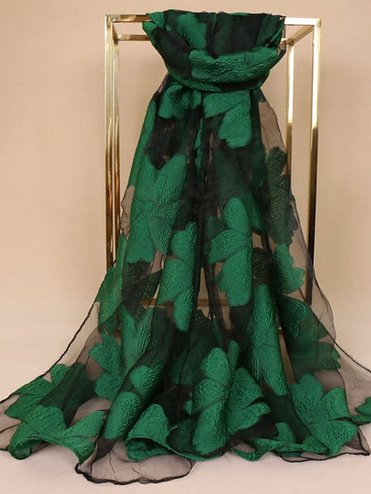 Chiffon Scarf Party Red Scarf Floral   Elegant & Luxurious Wedding Casual Green Fall Winter for Women
