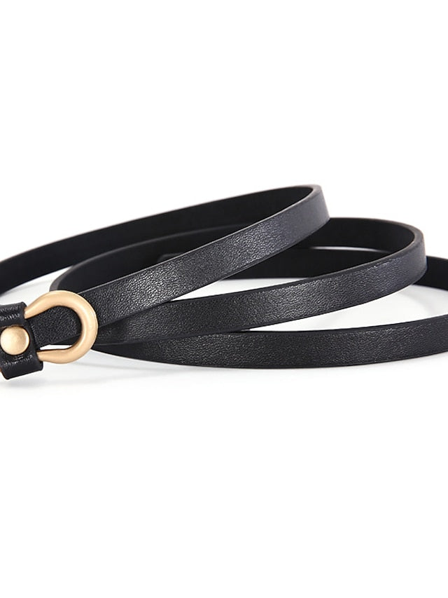 Skinny Belt PU Leather Metal Bucke Plain Casual Work Daily Black White Brown Green for Women