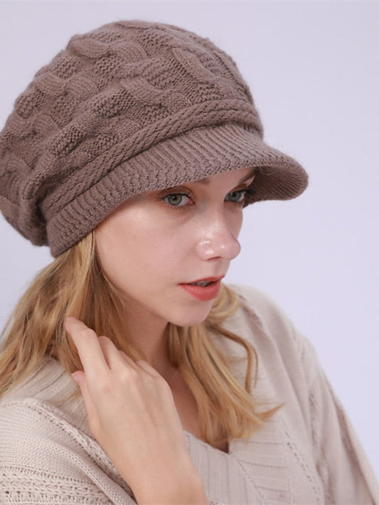 Hat Beret Hat Black Pink Wine Outdoor Street Dailywear Knit Pure Color Warm Breathable for Women