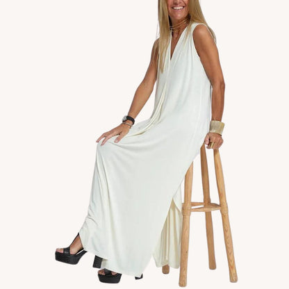 Vestido largo informal de escote en V con abertura para mujer | Ideal para primavera/verano