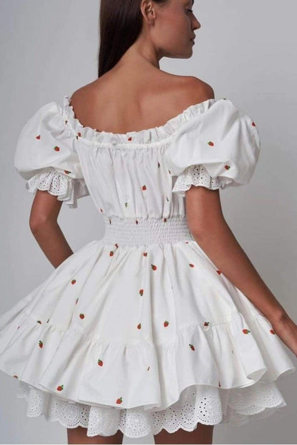 Vestido mini con mangas abullonadas y estampado Rebecca