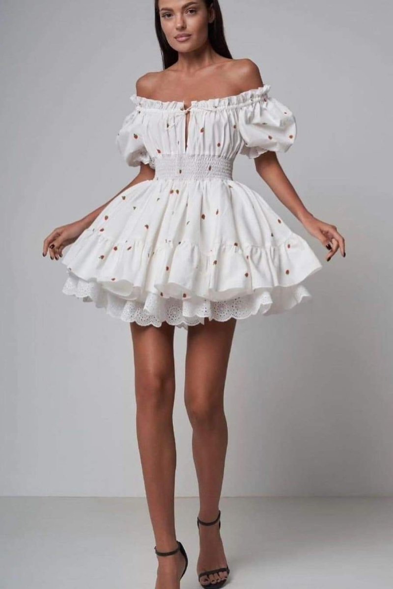 Vestido mini con mangas abullonadas y estampado Rebecca