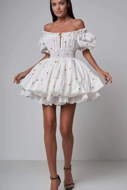 Vestido mini con mangas abullonadas y estampado Rebecca