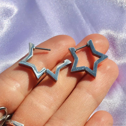 Rebel Celestial Cross Silver Empty Heart Earring