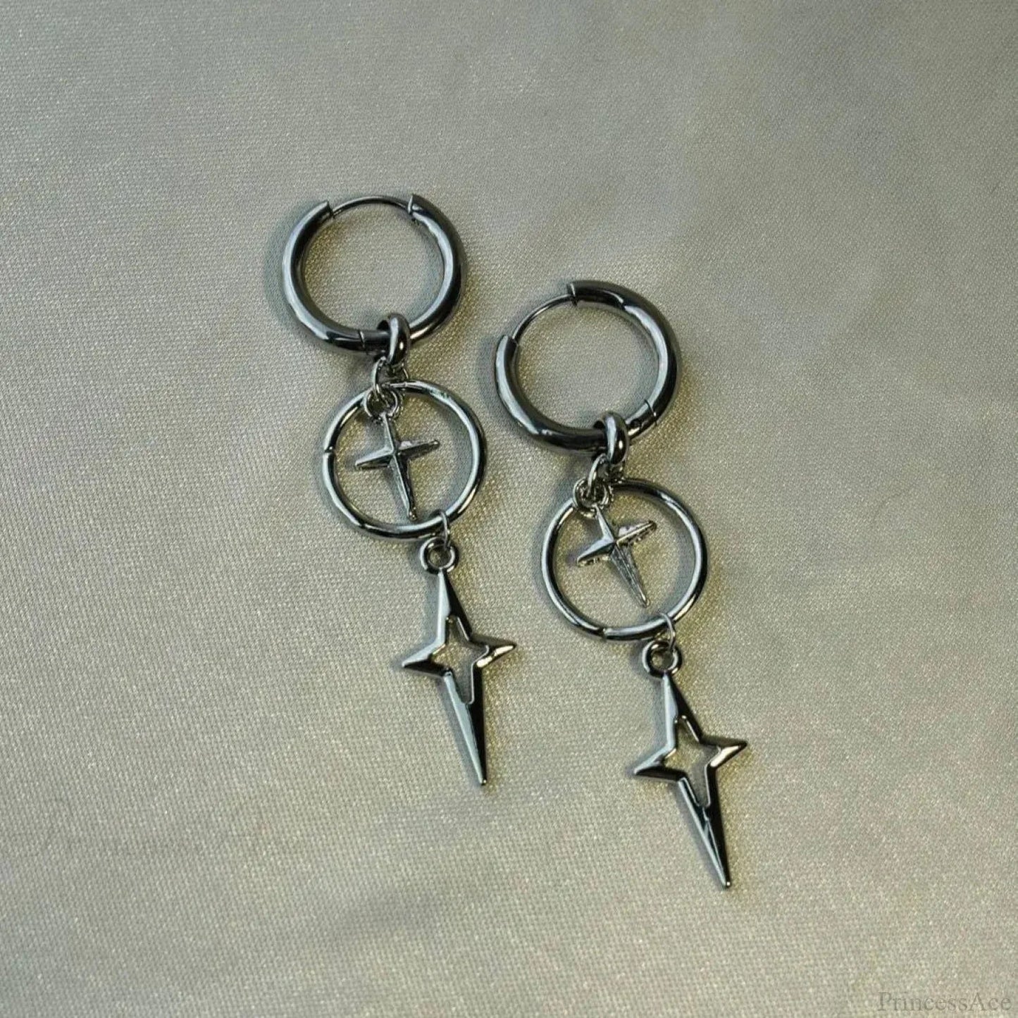 Rebel Celestial Cross Silver Empty Heart Earring