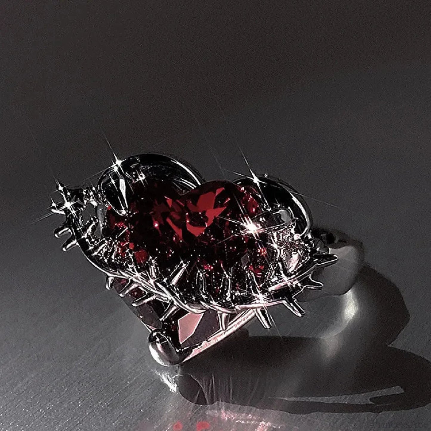Rebel Spikes Creeper Crimson Gem Gothic Ring