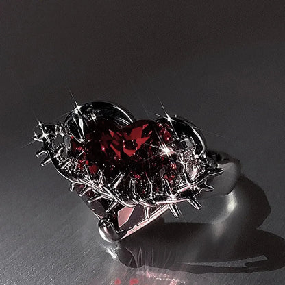 Rebel Spikes Creeper Crimson Gem Gothic Ring