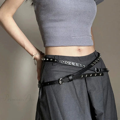 Rebellious Dark Western Double Loop Rivet Belt