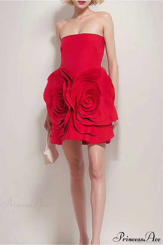 Red Bandage Large Floral Bustier Tight Party Dress