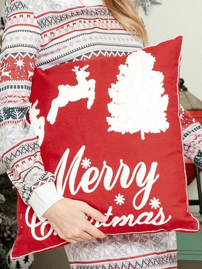 Festive Red Clay Christmas Color Block Square Pillow Cover