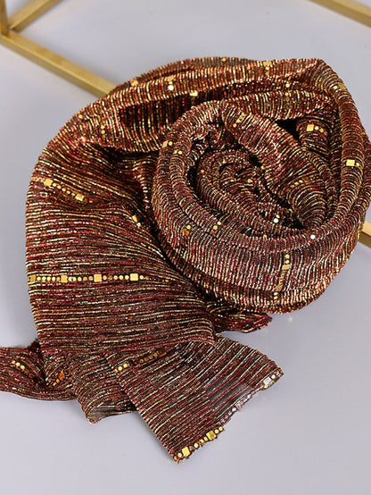Plain Color Slide silk crumpled silver silk Hijab Headband Female Islamic Head Cover Wrap for Women Muslim Hijabs Hair Scarves for Women