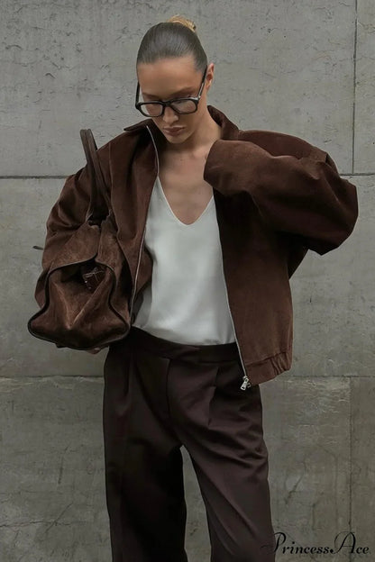 Retro Coffee Cotton Corduroy Zip Jacket