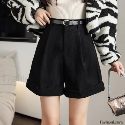 Retro Corduroy Boyfriend Style Female Shorts