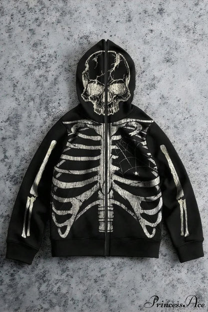Retro Harajuku Skull Print  Hoodie