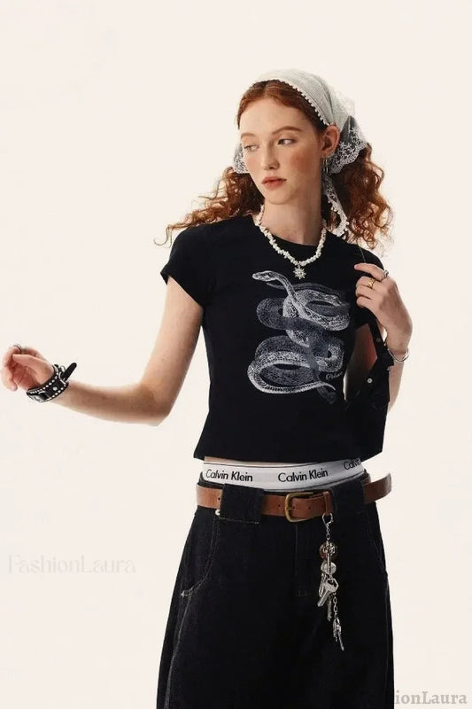 Retro Snake Cotton T-Shirt