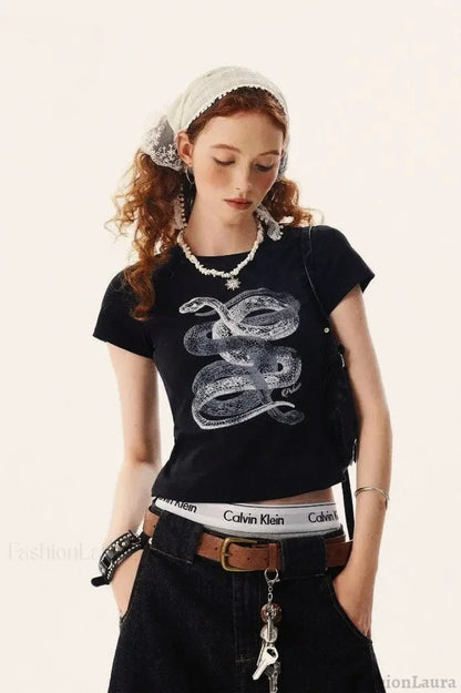 Retro Snake Cotton T-Shirt