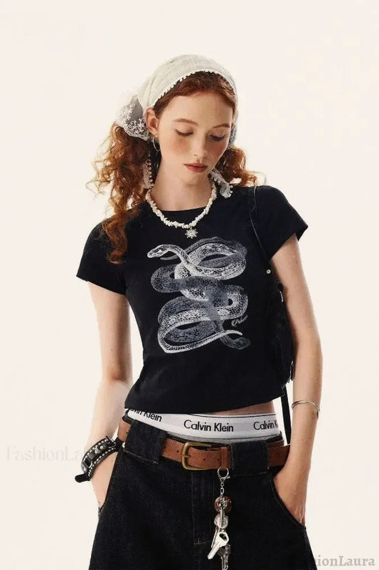 Retro Snake Cotton T-Shirt