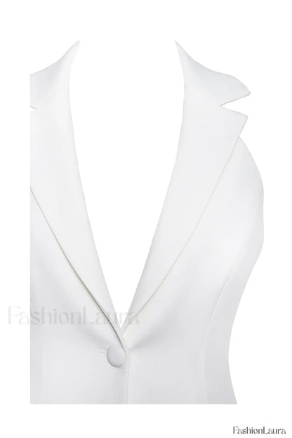 Reyna White Backless Charming Pleated Mini Blazer Dress