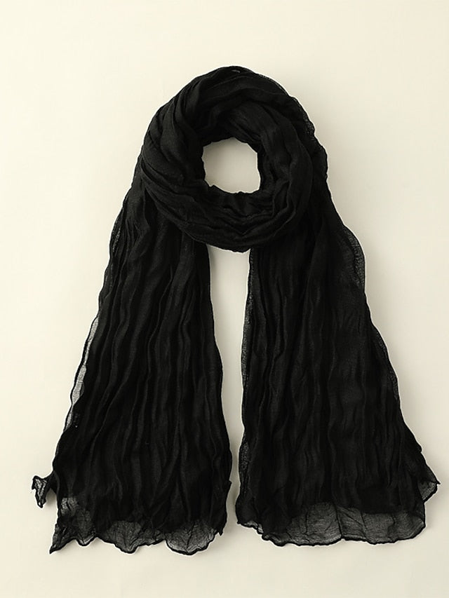 1pcs New Thin Pleated Women Scarf Hijabs Plain Color Girls Scarfs Ladies Shawl Wrap Headband Soft Warm Scarves for Women