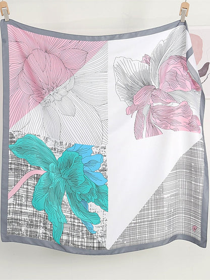 110X110cm Square Silk Scarf Women Simple Print Scarves Satin Shawl Hair Wrap Hijab Female Headband Bandana Flower Neckerchief for Women