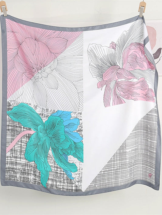 110X110cm Square Silk Scarf Women Simple Print Scarves Satin Shawl Hair Wrap Hijab Female Headband Bandana Flower Neckerchief for Women