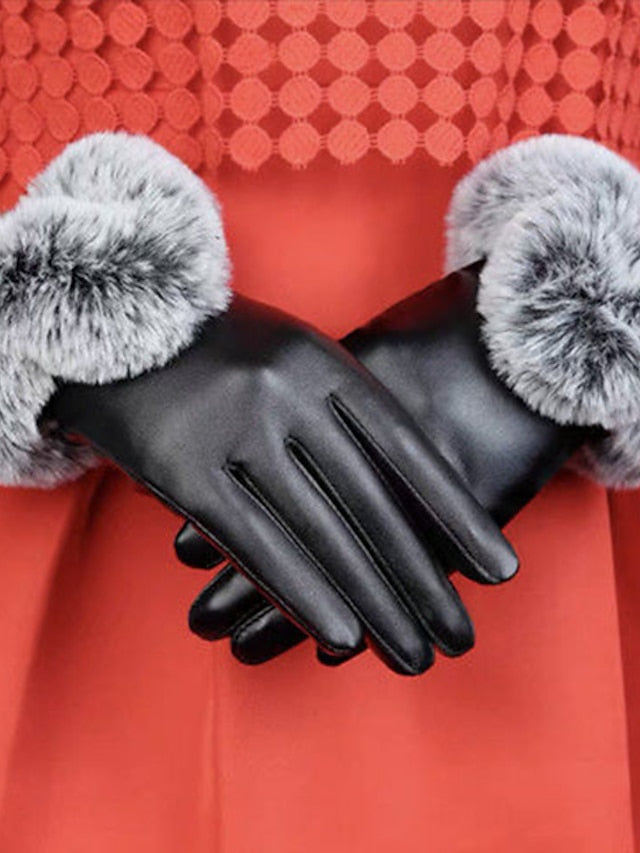Cycling Gloves Warm Winter Gloves Gift Daily Solid / Plain Color PU Leather Simple 1 Pair for Women