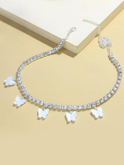 Rhinestone Butterfly Charm Necklace for Women