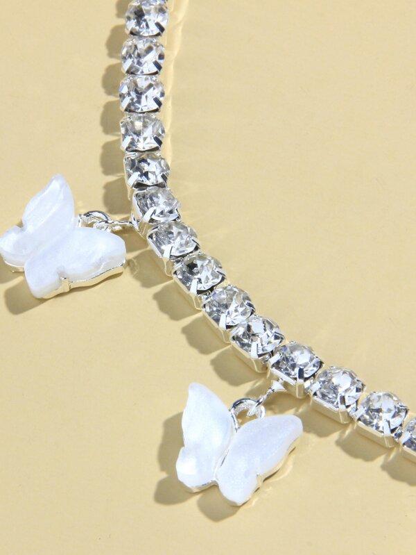 Rhinestone Butterfly Charm Necklace for Women