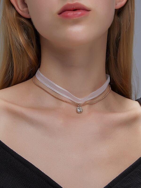 Rhinestone Charm Layered Necklace for Women