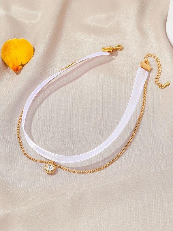 Rhinestone Charm Layered Necklace for Women