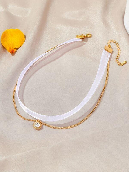 Rhinestone Charm Layered Necklace for Women