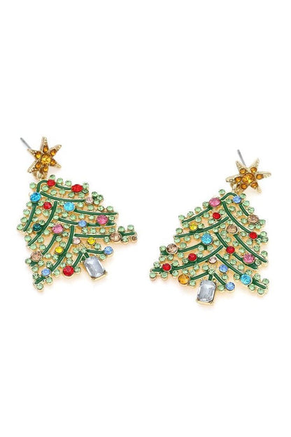 Pendientes colgantes de árbol de Navidad con diamantes de imitación