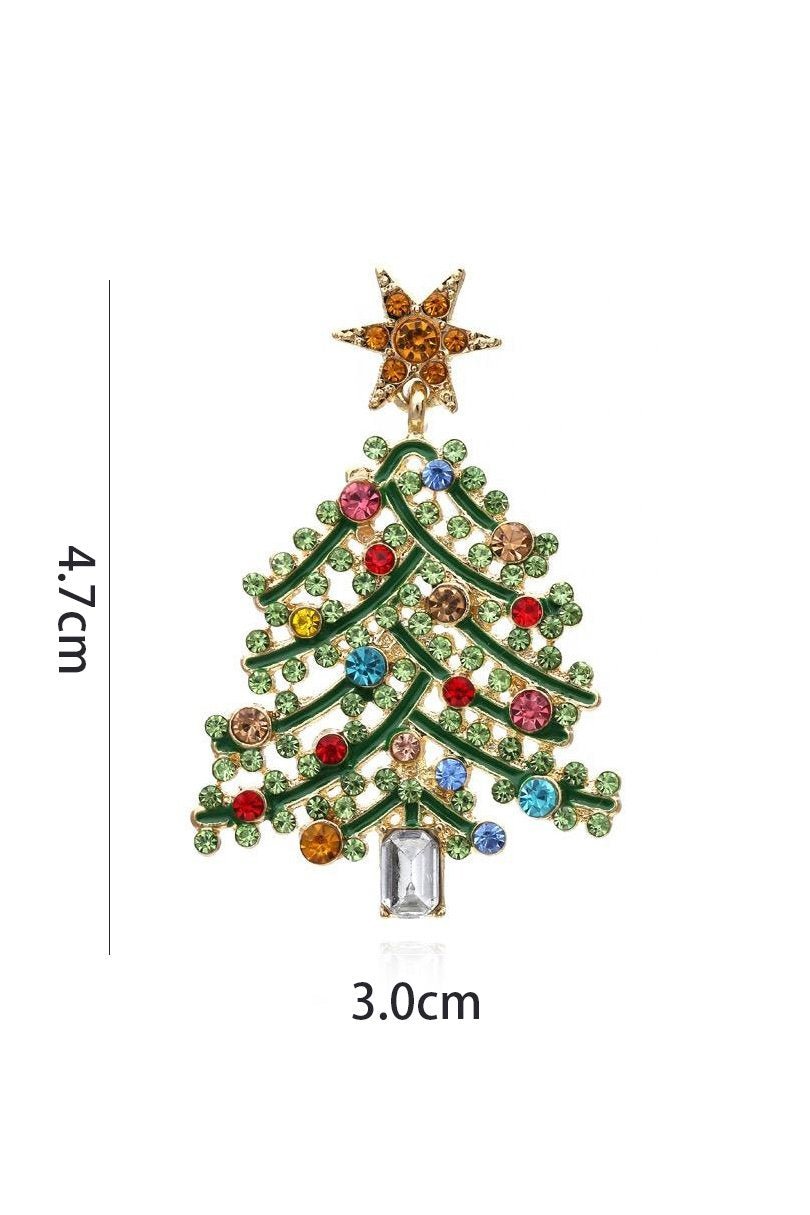Pendientes colgantes de árbol de Navidad con diamantes de imitación