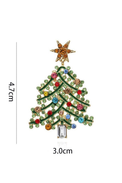 Pendientes colgantes de árbol de Navidad con diamantes de imitación