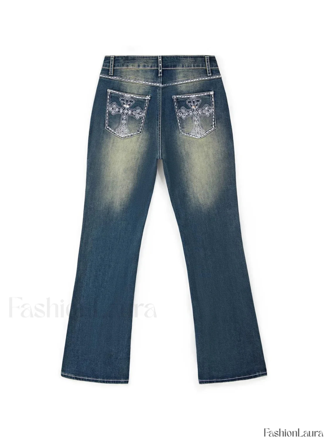 Rhinestone Chrome Hearts Flare Leg Jeans