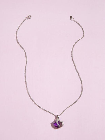 Rhinestone Heart Charm Necklace for Women