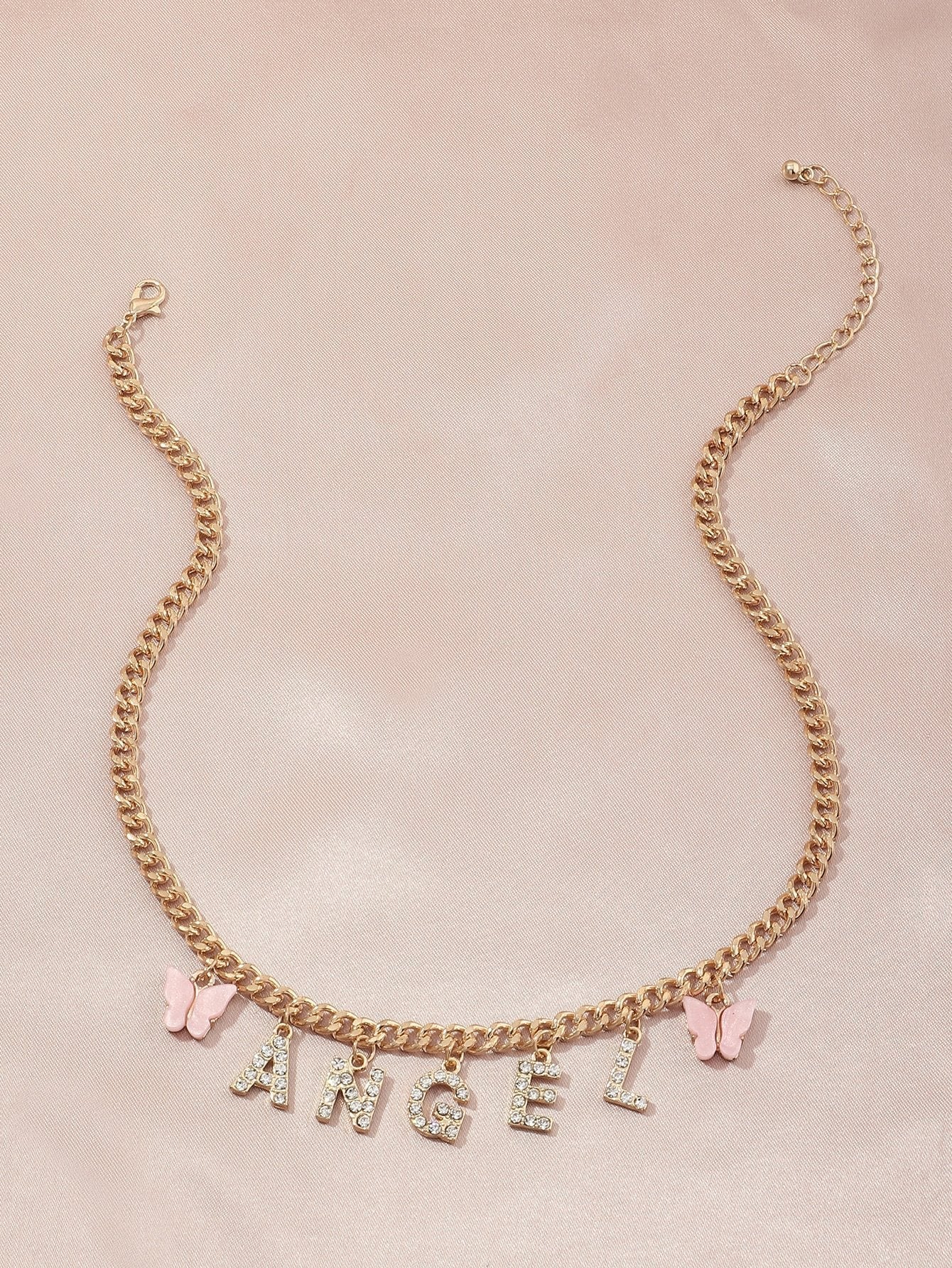 Rhinestone Letter Charm Necklace for Women