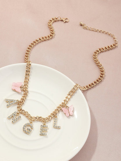 Rhinestone Letter Charm Necklace for Women