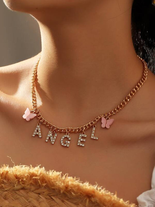 Rhinestone Letter Charm Necklace for Women