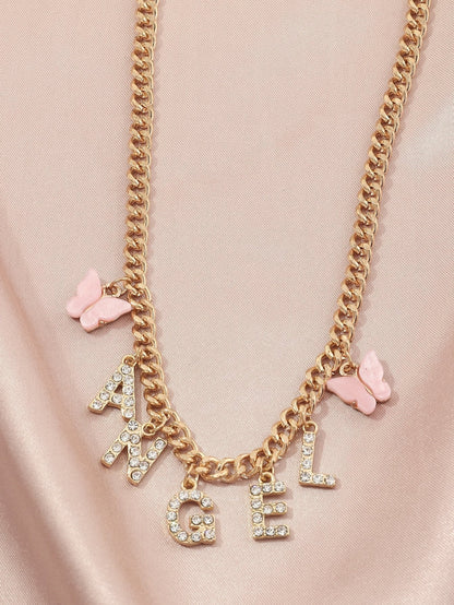 Rhinestone Letter Charm Necklace for Women