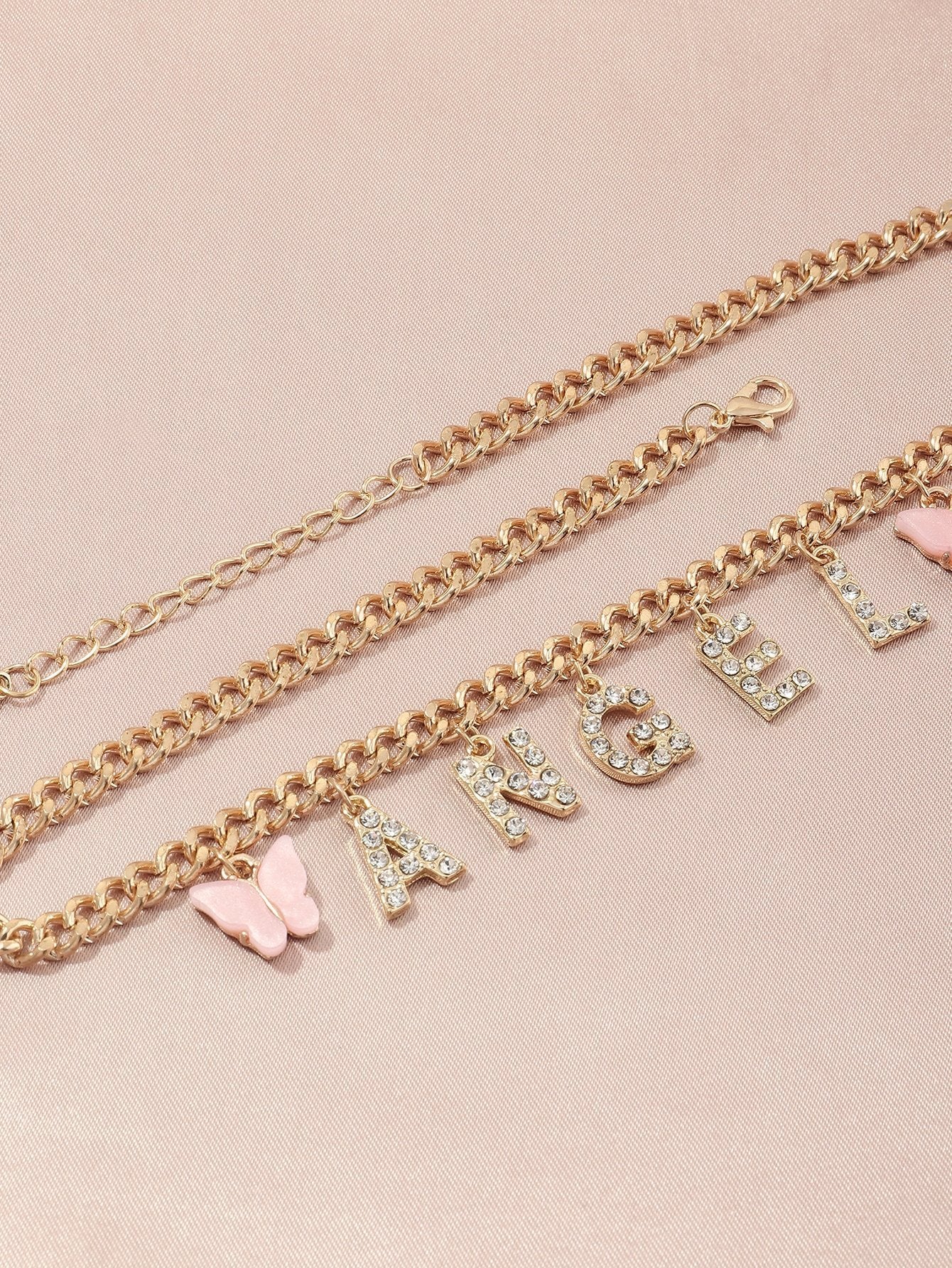 Rhinestone Letter Charm Necklace for Women