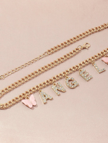 Rhinestone Letter Charm Necklace for Women