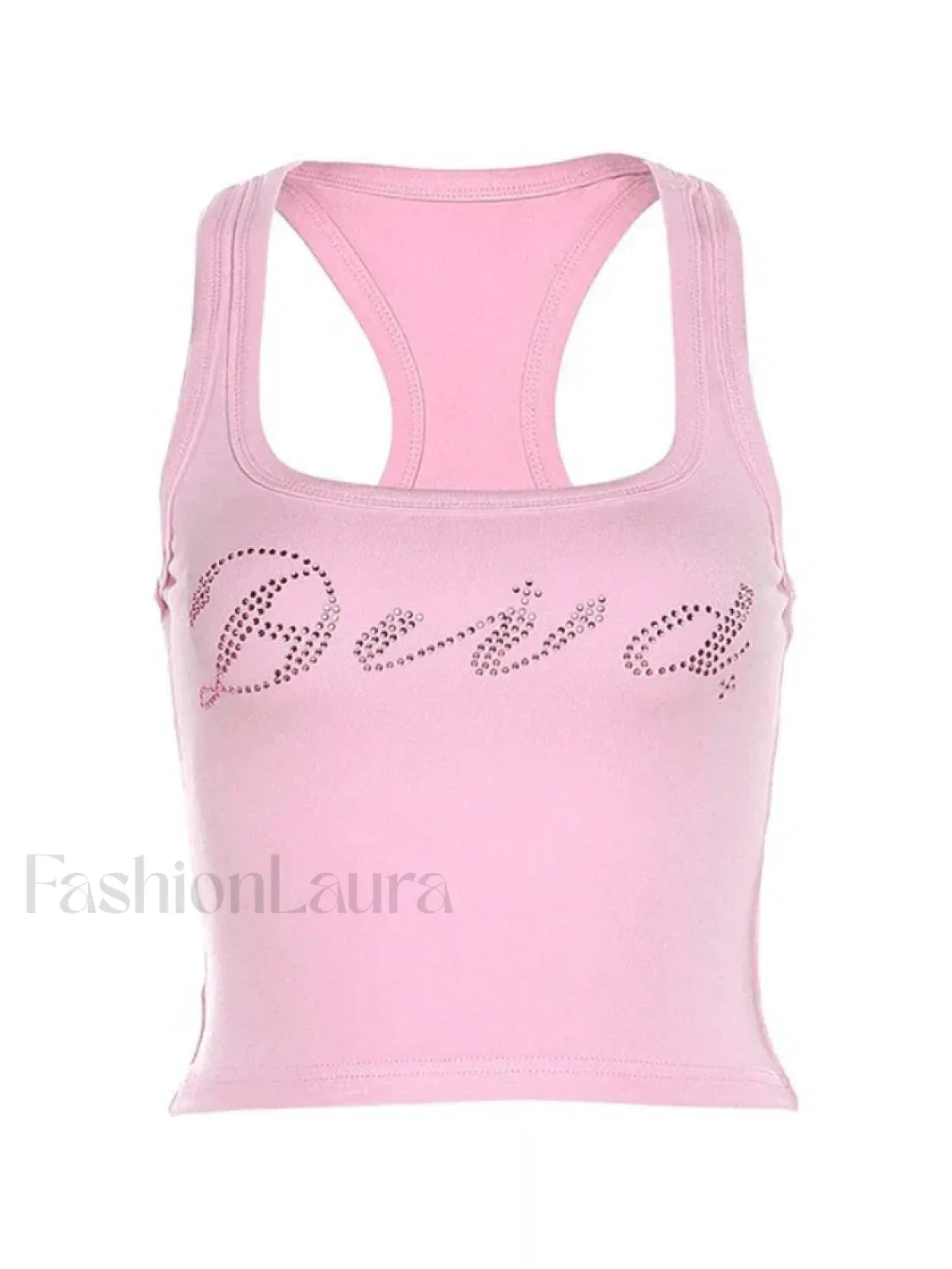 Rhinestone Letter Cropped Tank Top
