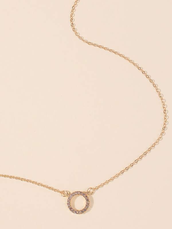 Rhinestone Round Charm Necklace for Women